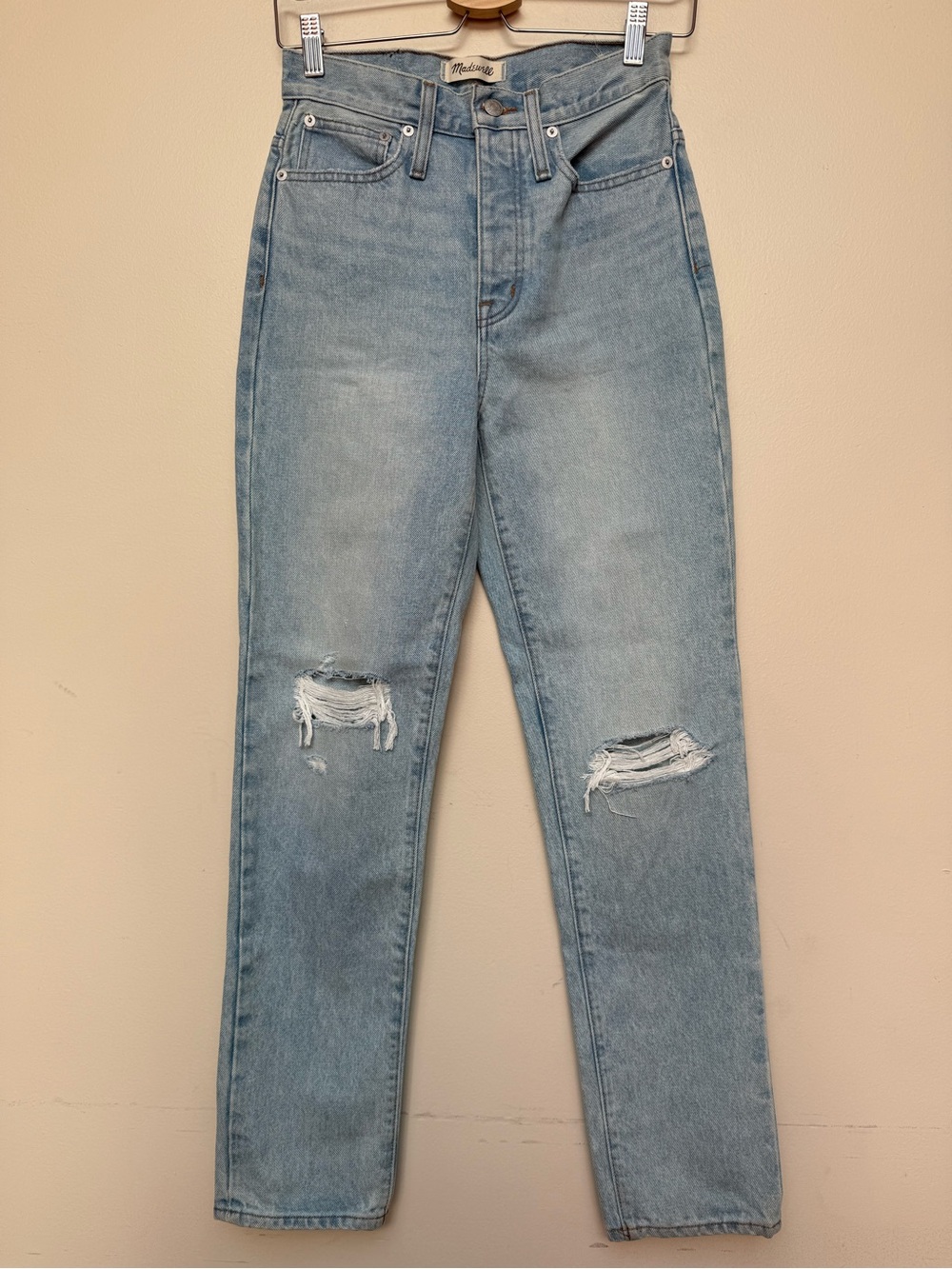 Madewell Classic Straight Jeans Light Wash Distressed Size 23